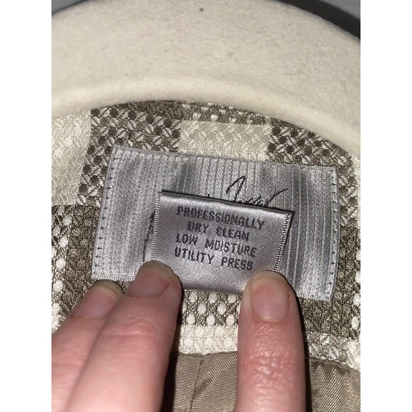 Vintage Jaqueline Ferrar Blazer Womens Size 16 Taupe White Double Breast Checker - Picture 5 of 12